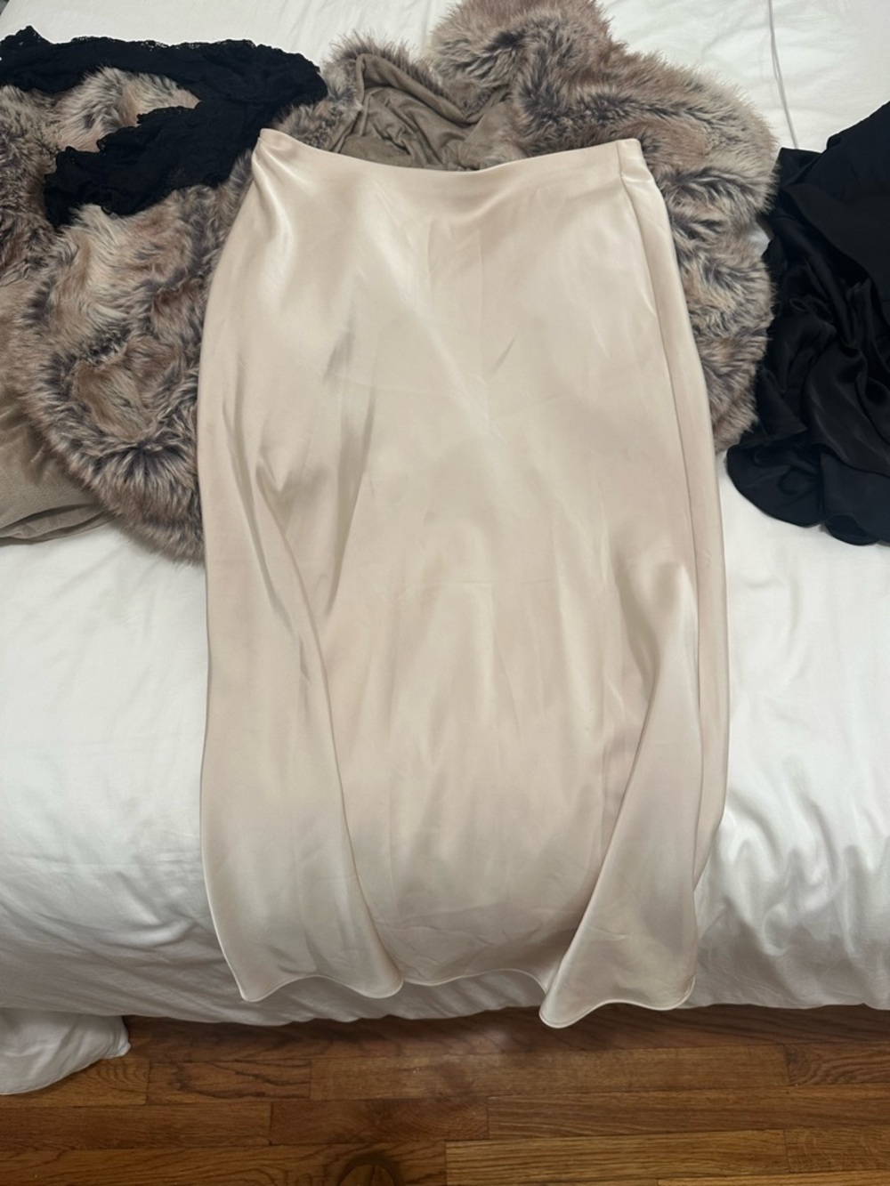 Zara Cream Satin Midi Skirt